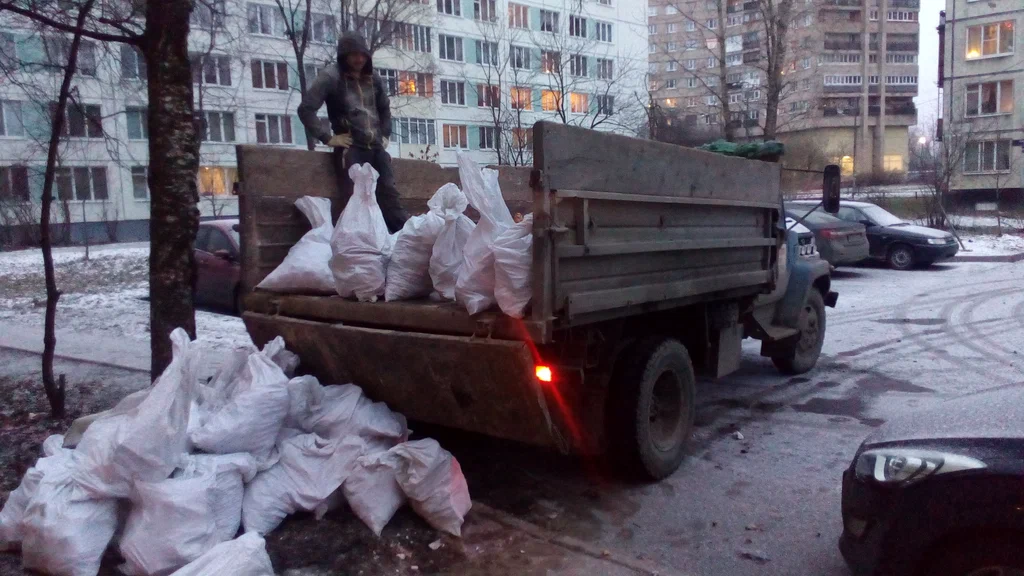 Вывоз мусора в мешках в Сланцах в октябре